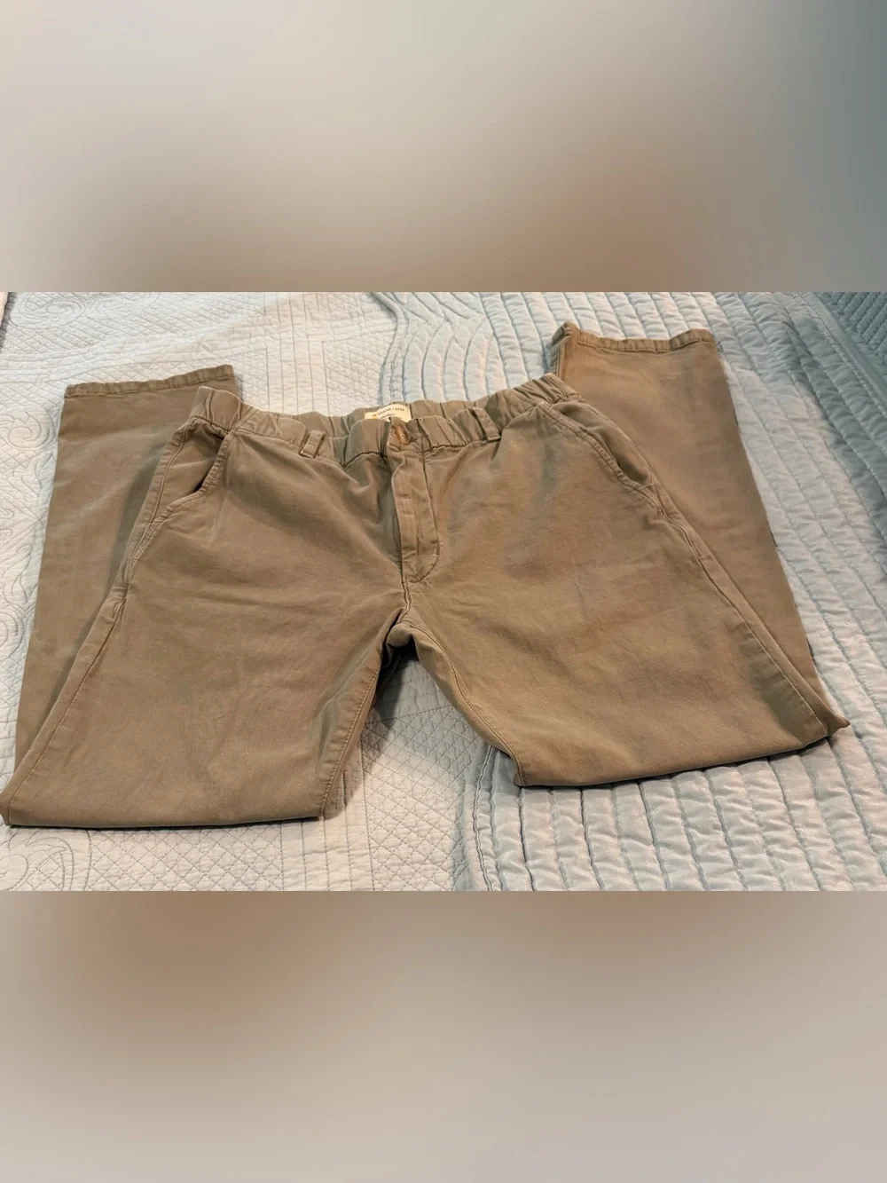 Marine Layer Slim Straight Pants Medium Tan Elastic Waist Chino Travel Pants